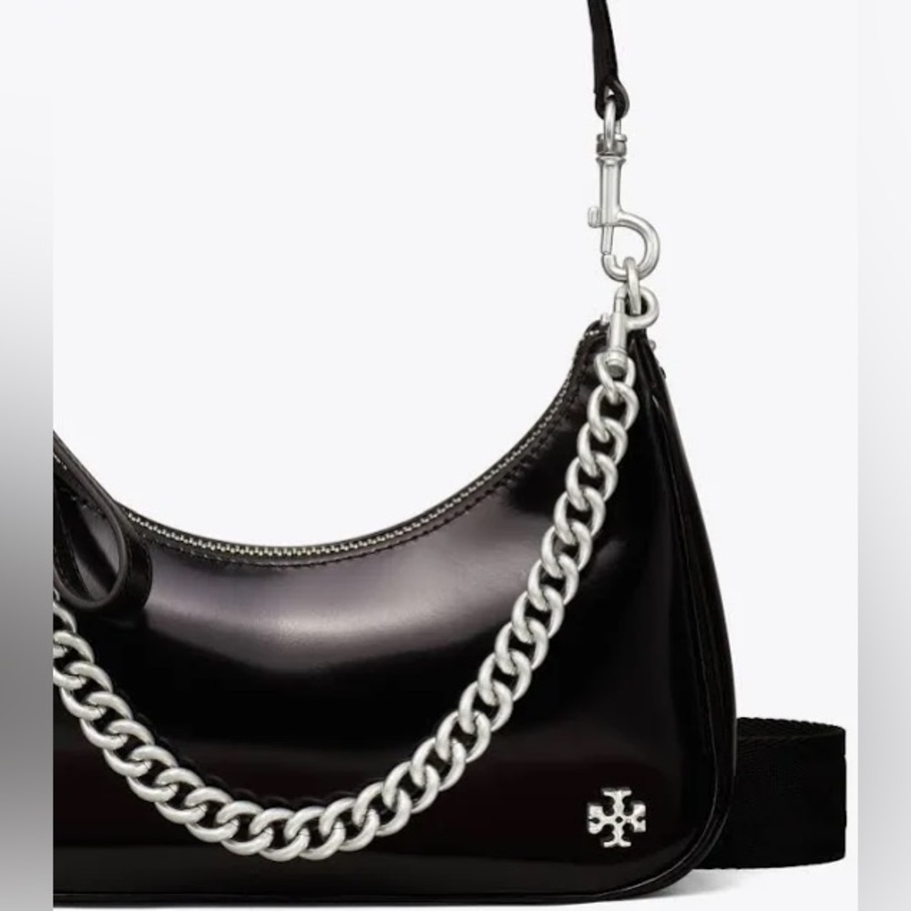 Tory Burch 151 Mercer Patent Small Leather Cresent Bag